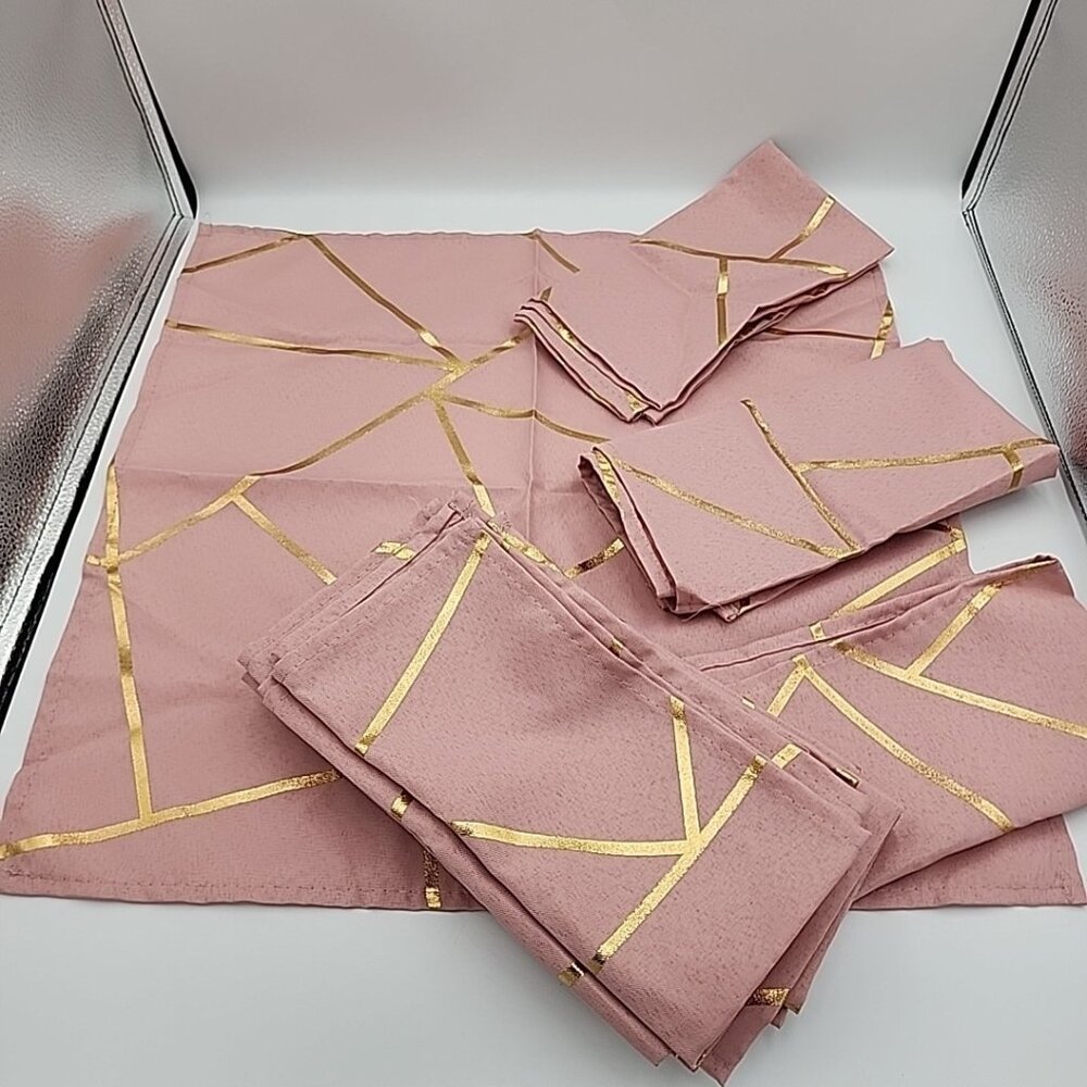 Set Of 10 Pink Gold Cloth Napkins 19x19" Unbranded